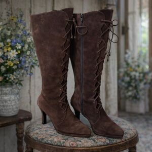 Vintage 1970’s Susan Bennis Warren Edwards Brown Suede Lace Up Boots Edwardian
